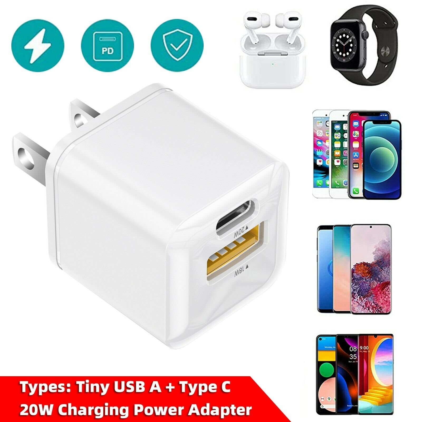 20W Plug Cube A+C Power Adapter Fit for iPhone 12 iPad Whi CA