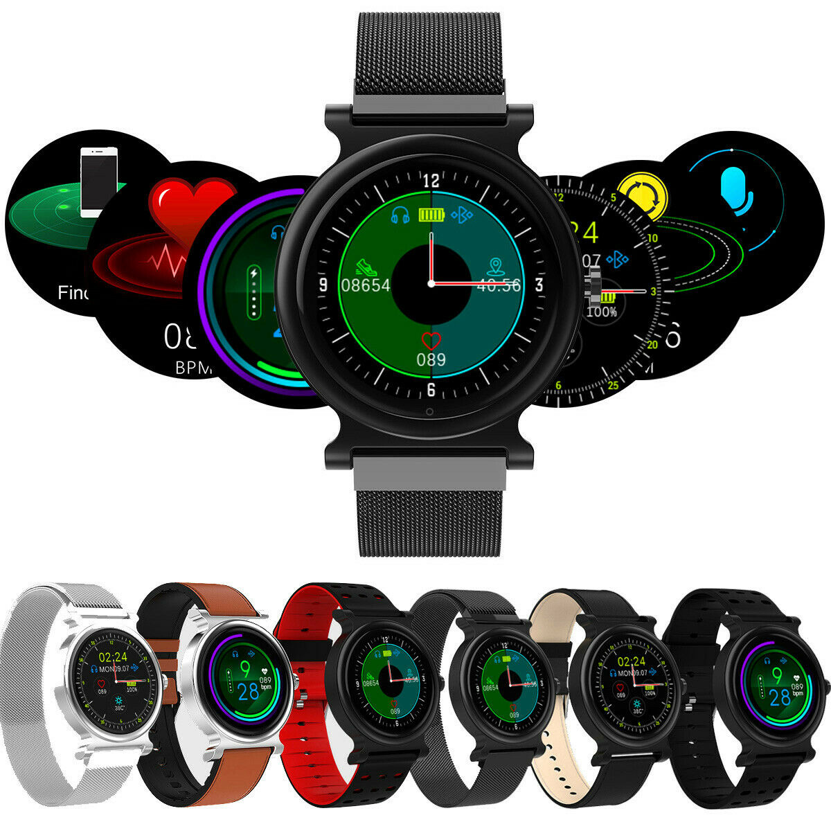 Bluetooth Smart Watch Touch Screen Sport WristWatch Heart Rate Monitor Universal