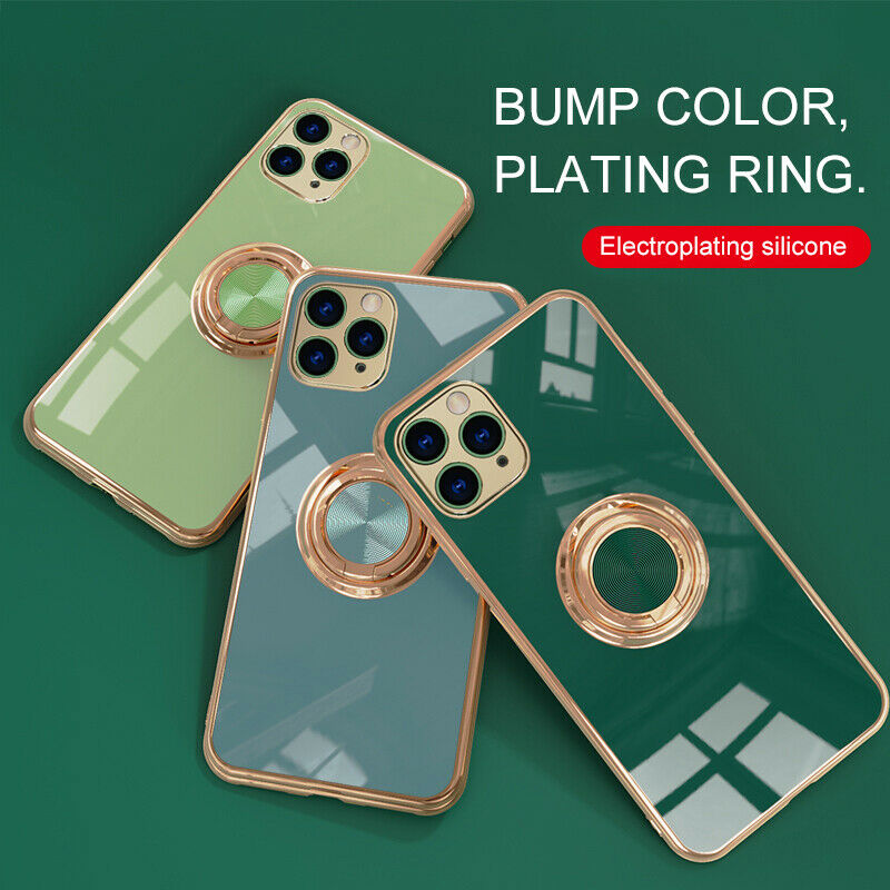 For iPhone 12 11 Pro XS Max XR 8 7+ Electroplate TPU Case Cover with Ring Holder