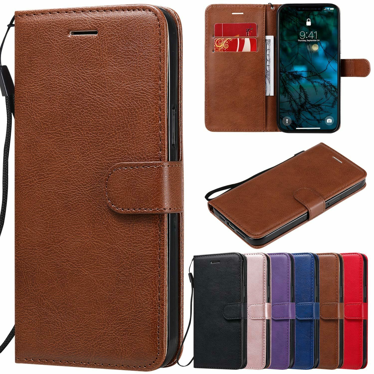 For iPhone 12 Pro Max 11 Pro XR 7 8 Plus Leather Flip Magnetic Wallet Case Cover