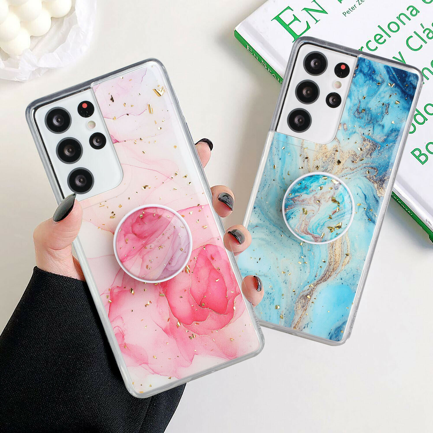 For Samsung S21 Ultra S20 FE 5G Note 20 Ultra Shockproof Case Marble Stand Cover