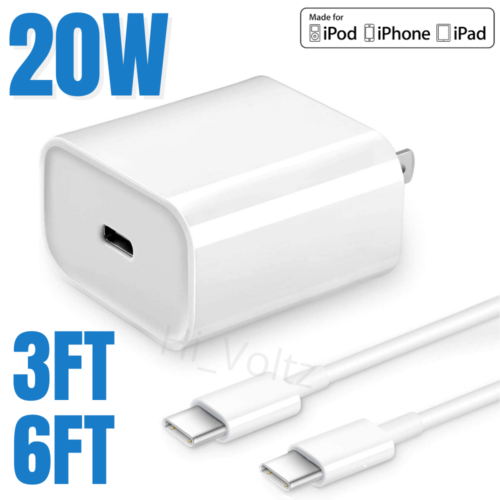 PD 20W Fast Charger Wall Power Adapter USB-C to iPhone Cable For iPhone 12 11Pro